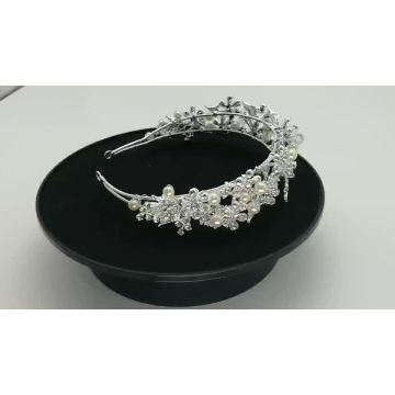 Bandas de pelo nupciales de boda de perlas de cristal hechas a mano de plata accesorios para el cabello de tocado de flores para mujeres para niña